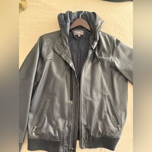 Vince hooded leather jacked